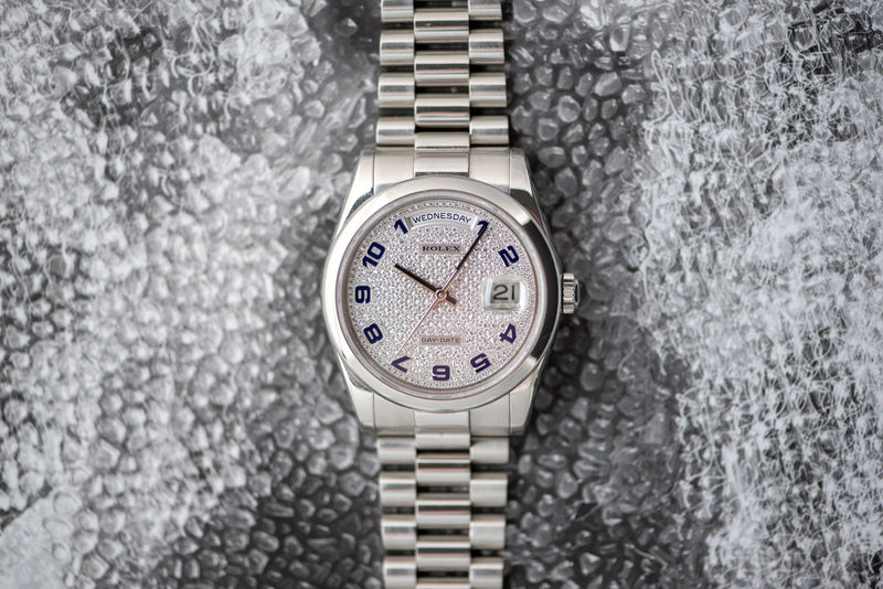 2001 Rolex Oyster Perpetual Day-Date "Pavé" diamond dial 118206 in Platinum