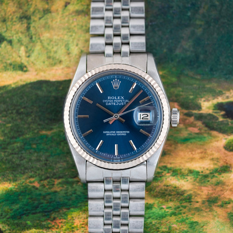1971 Rolex Oyster Perpetual Datejust "No lume" Blue Soleil dial 1601