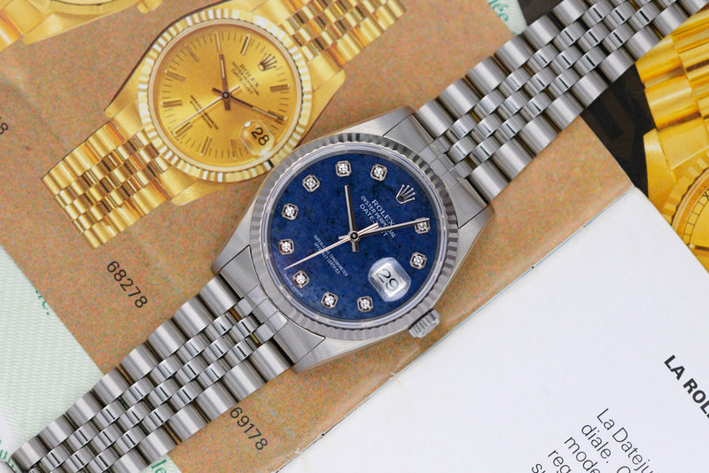 Full Set 2000 Rolex Oyster Perpetual Datejust "Sodalite" Diamond Dial 16234