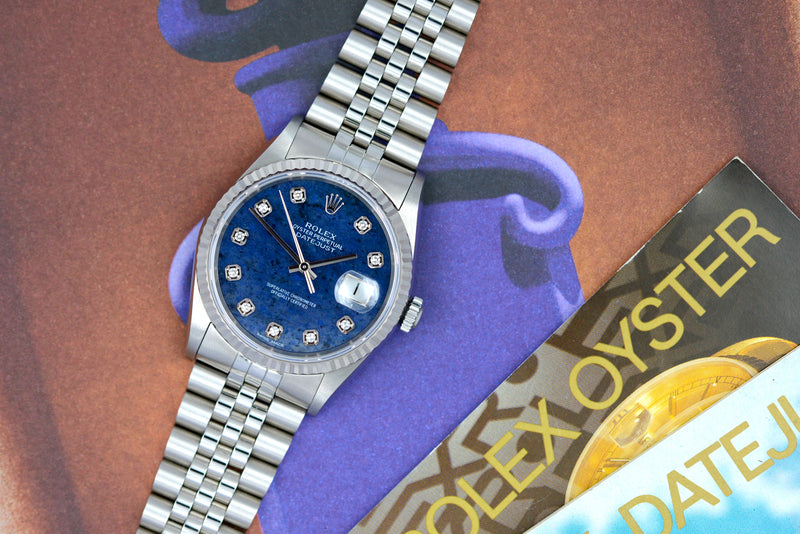 Full Set 2000 Rolex Oyster Perpetual Datejust "Sodalite" Diamond Dial 16234