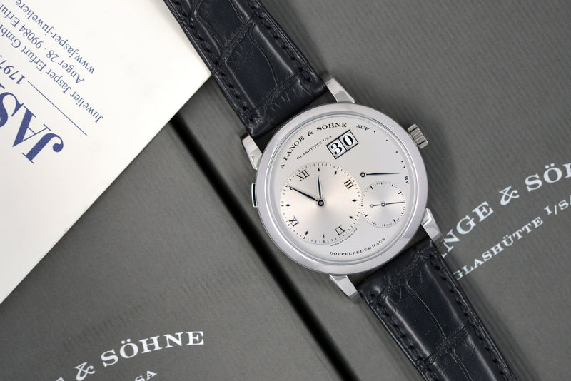 2000s A. Lange & Söhne Lange 1 in Platinum 101.025 with service papers and box
