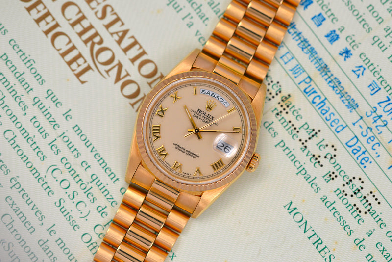 1992 Rolex Oyster Perpetual Day-Date "Crema di panna" 18238 with box and papers
