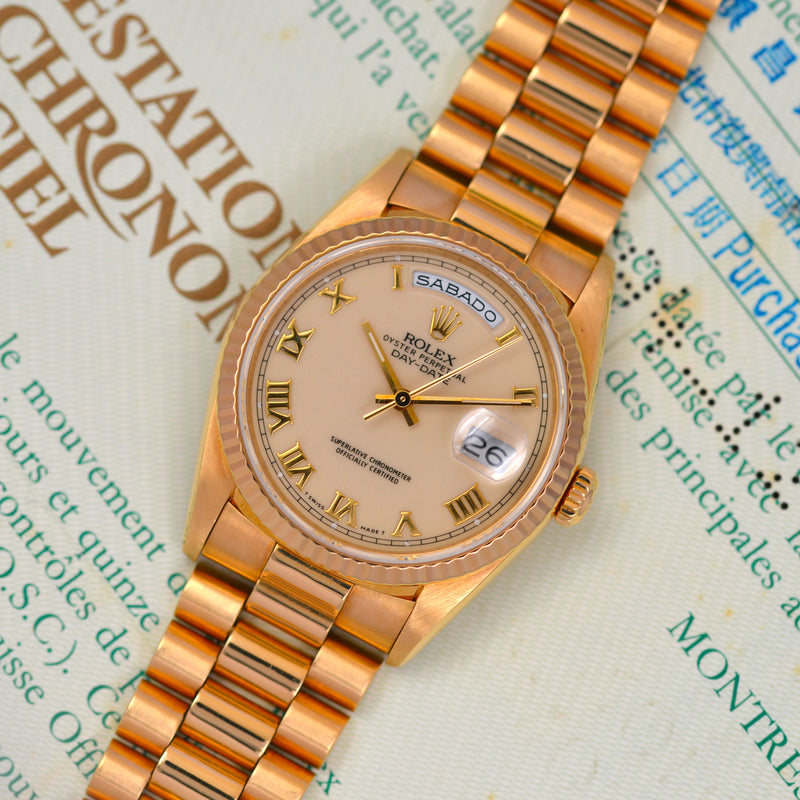 1992 Rolex Oyster Perpetual Day-Date "Crema di panna" 18238 with box and papers